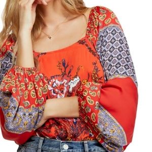 Free People positano orange paisley blouse
